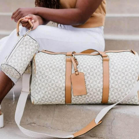 Classic Bella, Cream Travel Overnighter Duffle Bag, 2 Piece Set