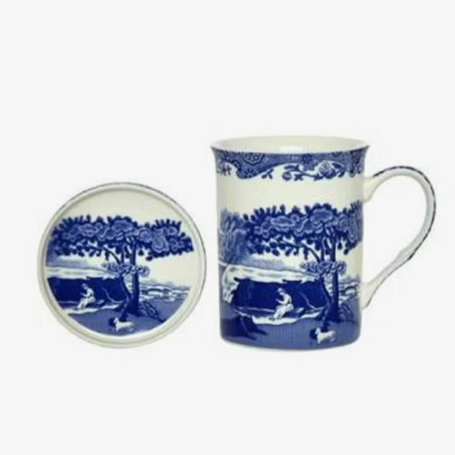 Spode Blue Italian 4 Piece Ceramic Coasters with Holder