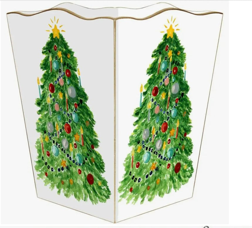 Marye-Kelley, Christmas Tree with Star Holiday Wooden Wastepaper Basket