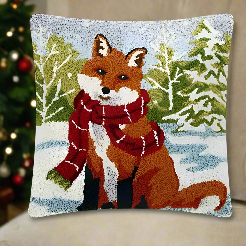 European Holiday Winter Snowfall Fox Hook Throw Pillow 18 x 18 Au Bon Gout Boutique