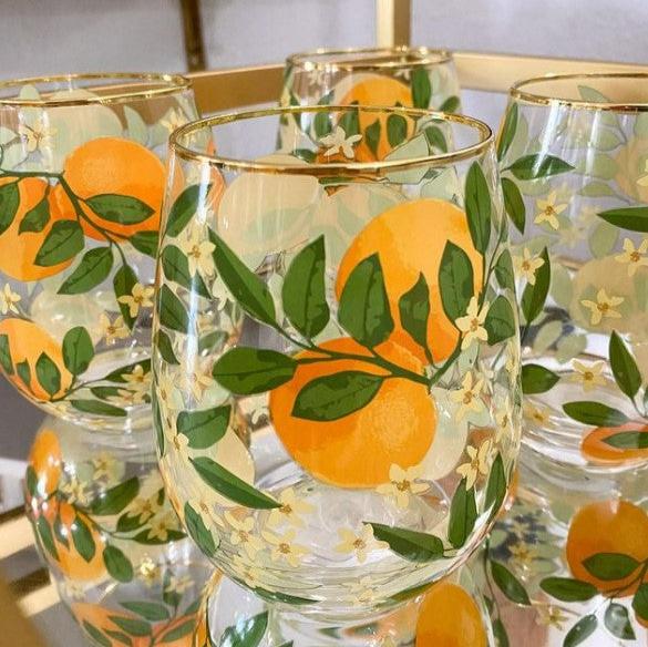 8 Oak Lane, Orange Grove Stemless Wine Glasses, Set of 2