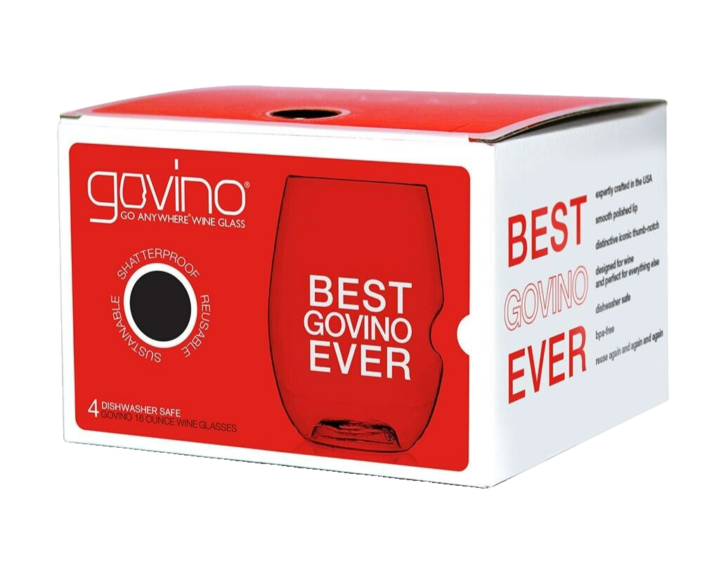 Govino, Set of 4, 'Best Ever Govino' Stemless Red Wine Glasses, 16 oz – Au  Bon Goût Boutique