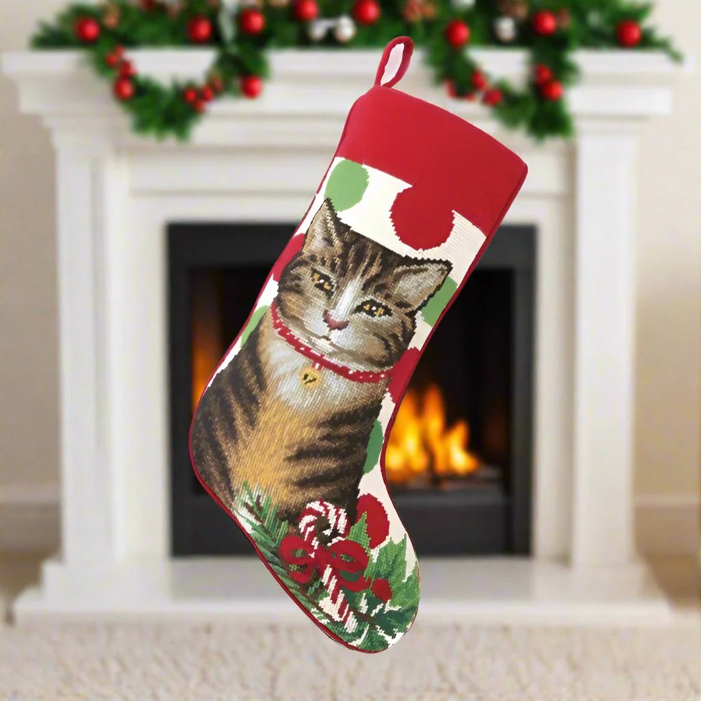 Amazon.com: JALAROMA Christmas Stocking 21'' Large Christmas Stocking Cat  Single Pet Embroidered Xmas Stocking Cat with White Plush Cuff 3D Xmas 