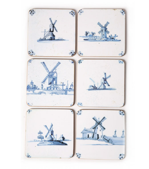 Rijksmuseum, Set of 6 Delft Blue Tiles Dutch Windmills Coasters – Au ...