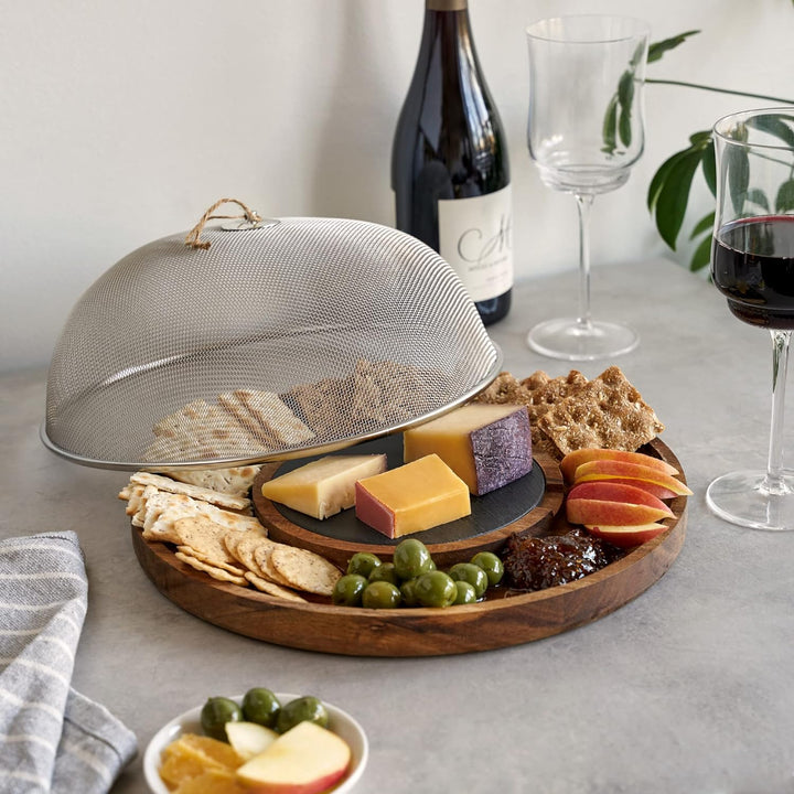 Twine Modern Manor Slate & Acacia Wood Cheese Board with Dome