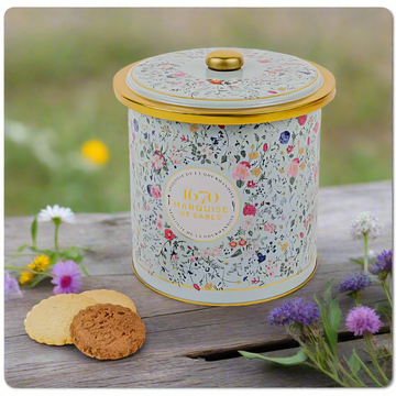La Sablésienne, Bouquet Sauvage (Wildflowers) Large Round Tin of 2 Pure French Shortbread Cookie Assortments