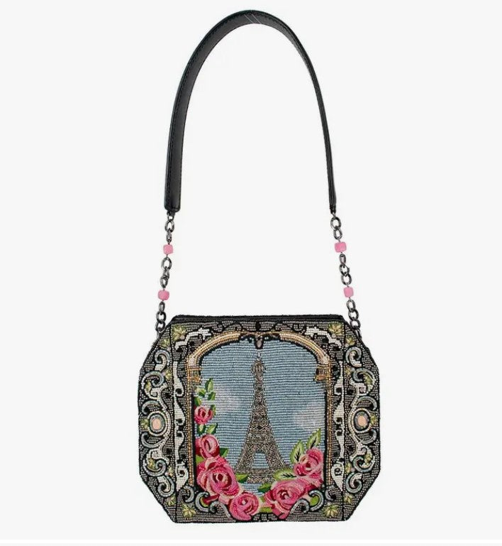 Mary Frances Bonjour Beaded Paris Eiffel Tower Crossbody Clutch Handbag