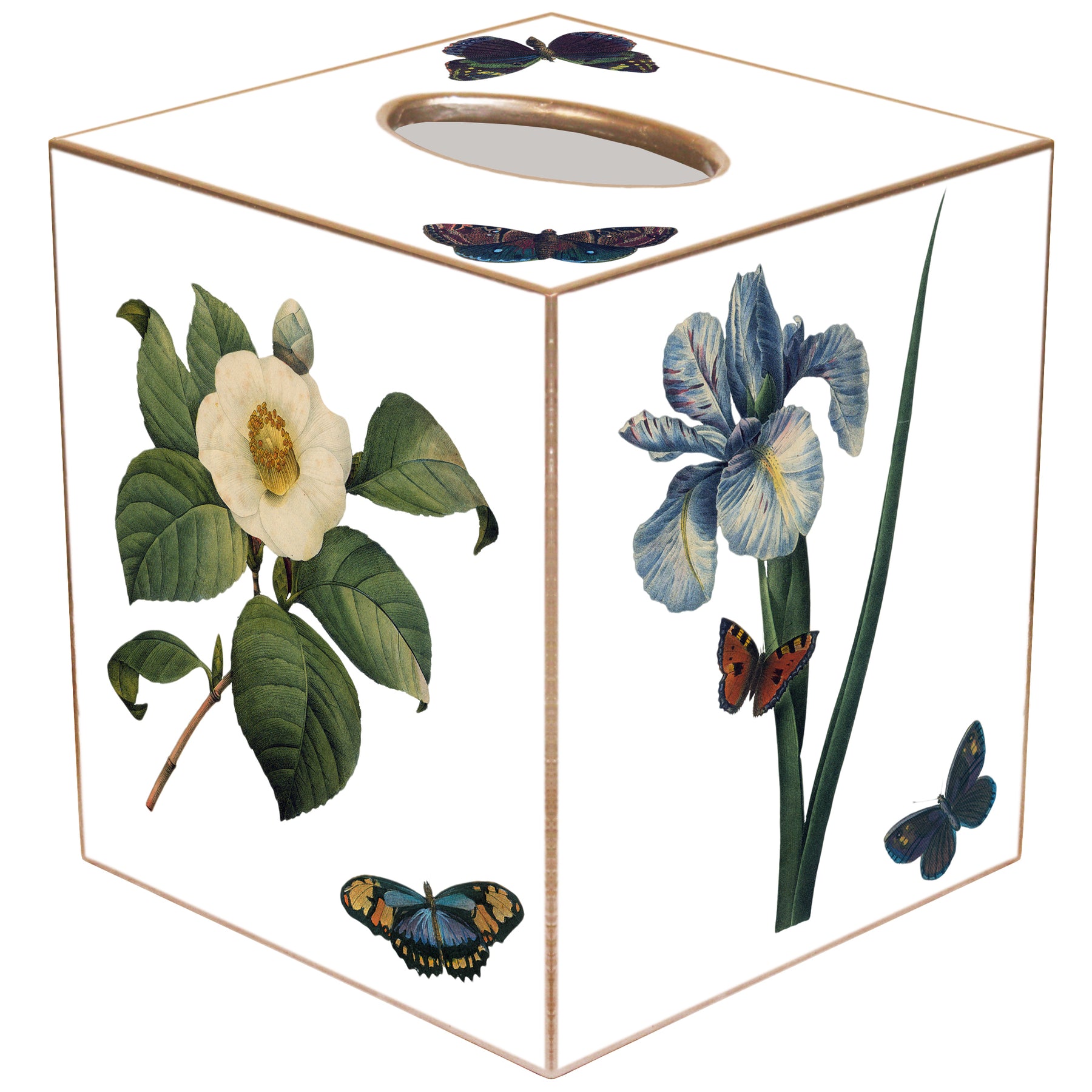 Marye-Kelley, White Gardenia, Camellia & Blue Irises Tissue Box Cover