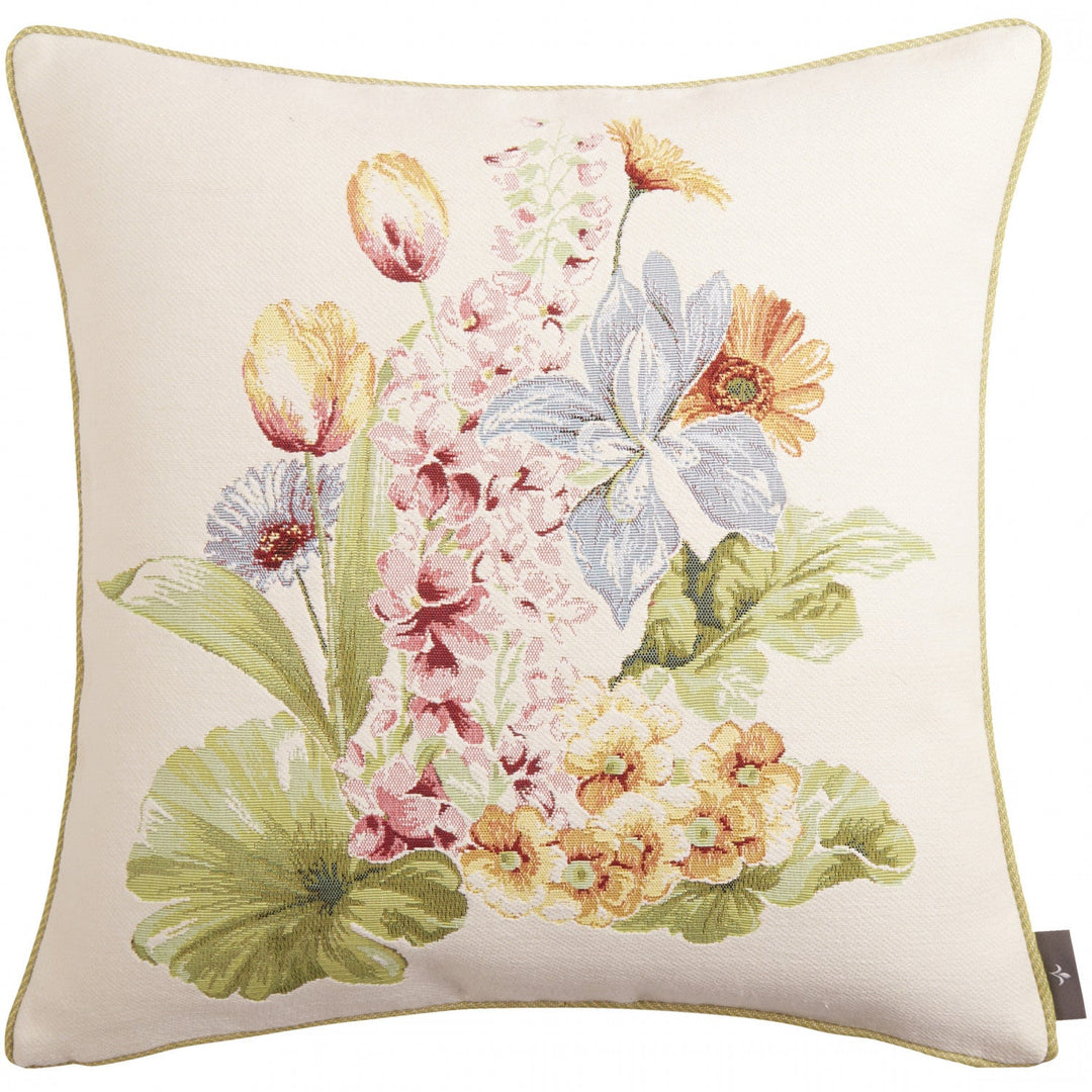 Art de Lys Flower Bouquet White Tapestry Pillow Cover 19 X 19 Au Bon Gout Boutique